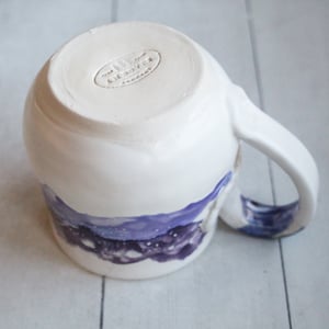 Image of Handmade Pottery Mug in White and Purple Dripping Glaze, 16 oz. Coffee Cup, Made in USA