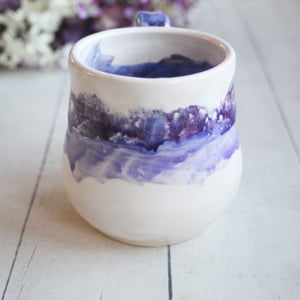 Image of Handmade Pottery Mug in White and Purple Dripping Glaze, 16 oz. Coffee Cup, Made in USA