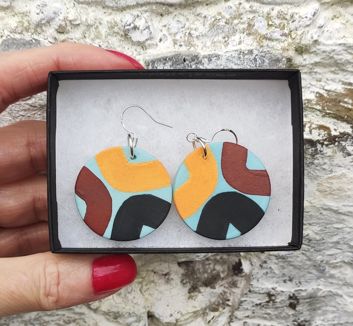 Image of Ochre/ Maroon/Black Earrings