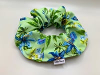 Image 1 of Blue Florals on Green Scrunchie