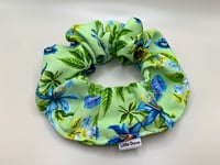 Image 2 of Blue Florals on Green Scrunchie