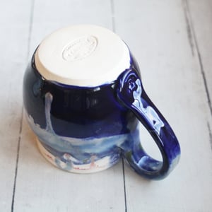 Image of Stoneware Mug in Dripping Blue and White Glazes, 13 oz. Handmade Pottery Coffee Cup, Made in USA