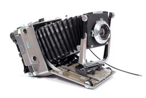 Image of Linhof Technika IV 4X5 camera w/ 150mm + 90mm Lenses + grip + film + holders #5108