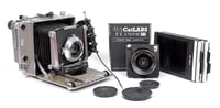 Image 1 of Linhof Technika IV 4X5 camera w/ 150mm + 90mm Lenses + grip + film + holders #5108