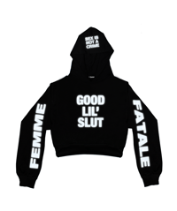 Image 1 of GOOD LIL' SLUT REFLECTIVE CROPPED HOODIE