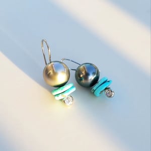 Tahitian Pearl & double Turquoise Earrings 