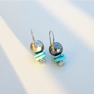 Tahitian Pearl & double Turquoise Earrings 