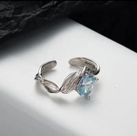 Image 1 of Minimalist Korean-Inspired 925 Sterling Silver Aquamarine Blue Zircon Ring