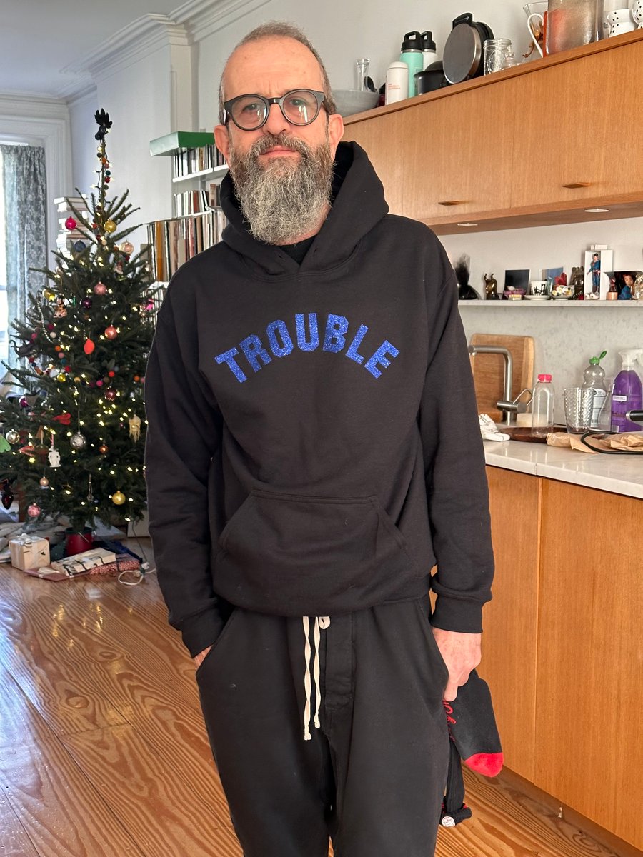 Image of NEW Trouble Hoodie 🖤💙Black and Dark Blue Glitter