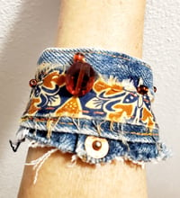 Image 1 of Denim and Sari Wrist Cuff