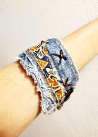 Image 2 of Denim and Sari Wrist Cuff