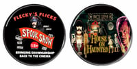 FLECKY FLICKS DOUBLE BADGE SET…FLECKY FLICKS & HOUSE ON HAUNTED HILL BADGE SET… FREE P&P