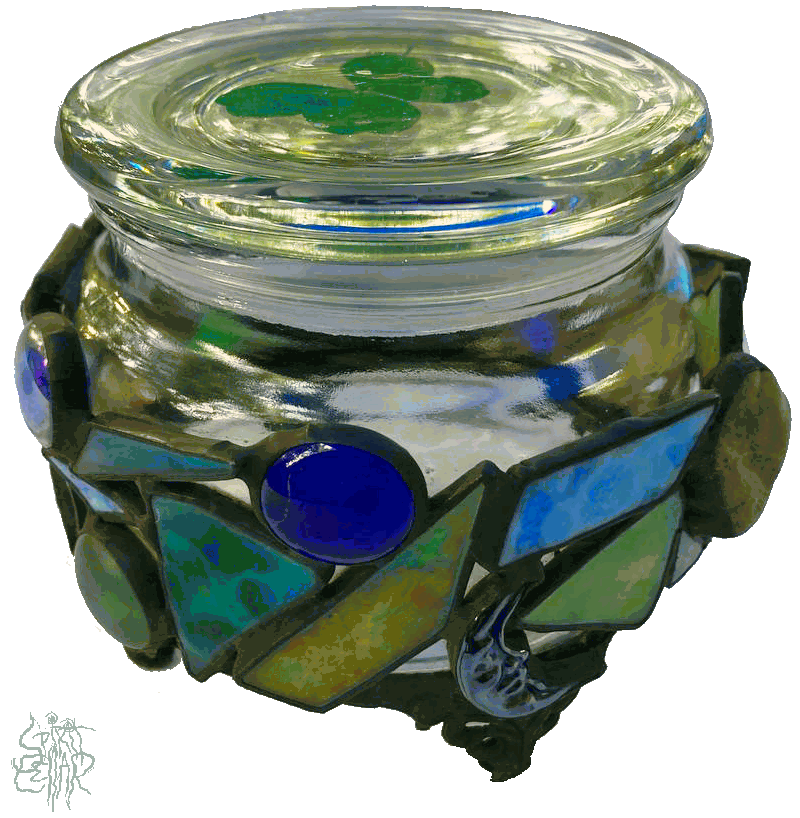 Image of "Aqua Moss Goblin" - Recyled Glass & Stone Jar