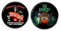 FLECKY FLICKS DOUBLE BADGE SET…FLECKY FLICKS & THE EXORCIST BADGE SET… FREE P&P