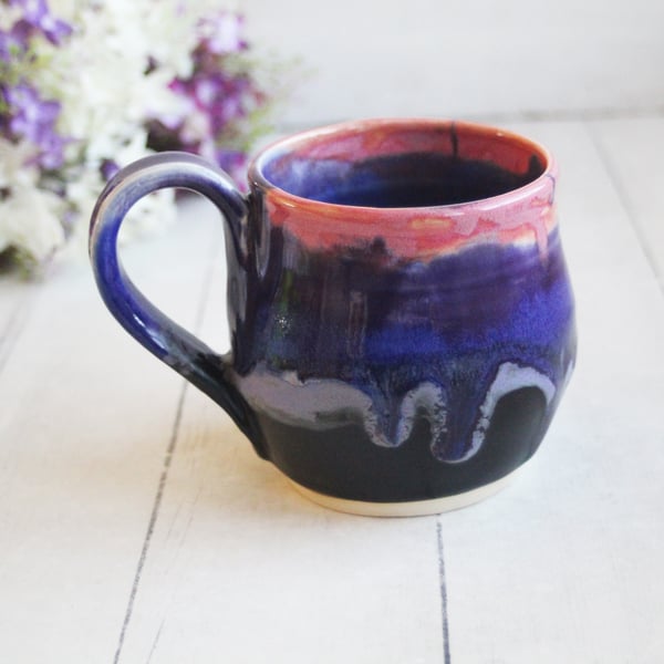 Image of Pink, Purple and Black Glazed Pottery Mug, Wheel Thrown Pottery, Made in USA