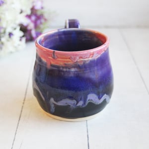 Image of Pink, Purple and Black Glazed Pottery Mug, Wheel Thrown Pottery, Made in USA