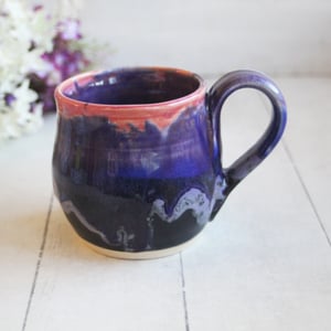 Image of Pink, Purple and Black Glazed Pottery Mug, Wheel Thrown Pottery, Made in USA