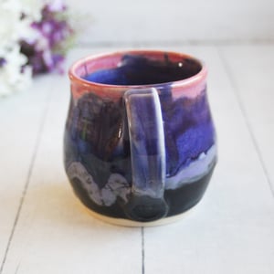 Image of Pink, Purple and Black Glazed Pottery Mug, Wheel Thrown Pottery, Made in USA