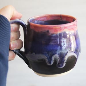 Image of Pink, Purple and Black Glazed Pottery Mug, Wheel Thrown Pottery, Made in USA