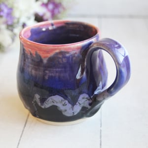 Image of Pink, Purple and Black Glazed Pottery Mug, Wheel Thrown Pottery, Made in USA