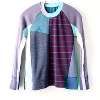 Image 2 of purple teal courtneycourtney patchwork 14/16 long sleeve warm thermal waffle knit shirt top tee 