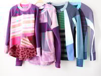 Image 3 of purple teal courtneycourtney patchwork 14/16 long sleeve warm thermal waffle knit shirt top tee 