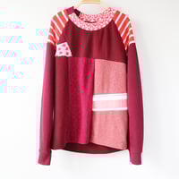 Image 2 of reds burgundy courtneycourtney patchwork 14/16 long sleeve warm thermal waffle knit shirt top tee