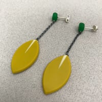 Image 3 of long drop olive leaf earrings