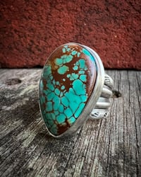 Image 1 of WL&A Handmade Heavy Ingot Split Band Pilot Mountain Turquoise Ring - Size 8 