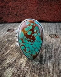 Image 3 of WL&A Handmade Heavy Ingot Split Band Pilot Mountain Turquoise Ring - Size 8 