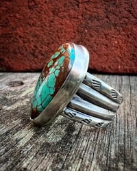 Image 2 of WL&A Handmade Heavy Ingot Split Band Pilot Mountain Turquoise Ring - Size 8 