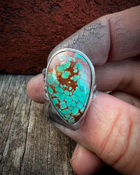 Image 4 of WL&A Handmade Heavy Ingot Split Band Pilot Mountain Turquoise Ring - Size 8 