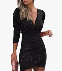 Trendy Waist-Fitted Slimming Solid Color V-Neck Long Sleeve Tight Dress Ethnic Style Nightclub Dress