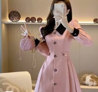 French Tweed Style Dress Women's Pink Autumn New Petite Waist-Fitted Slimming Jacket Trendy Commutin
