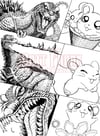 Godzilla-Hamtaro Collaboration Original Artwork (Background Collage)