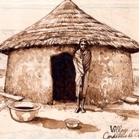 Image 2 of Original Drawing - "Village Peuhl" - Bénin - 16 x 21 cm