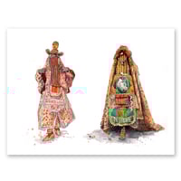 Image 1 of Original painting - "Deux Egungun à la fête vaudoue de janvier 2022 - 1" - Bénin - 30,5x40,5 cm