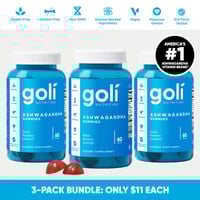 3 Bottles of Goli Ashwagandha & Vitamin D Gummy - Mixed Berry, KSM-66, Vegan, Plant Based, Non-GMO, 