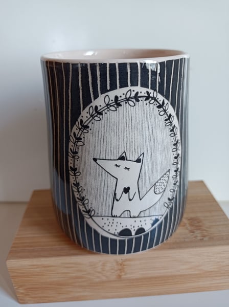 Image of Grande tasse loup noir et blanc 