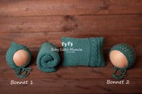 Image 2 of Knitted pillow wrap and bonnets set sea