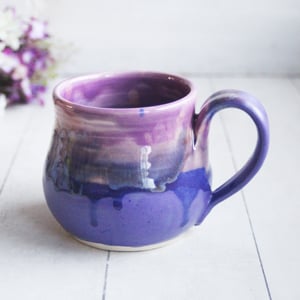 Image of Colorful Mug with Warming Lid, Shades of Purple Pottery Mug, Made in USA