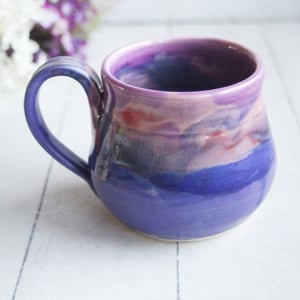 Image of Colorful Mug with Warming Lid, Shades of Purple Pottery Mug, Made in USA