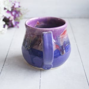 Image of Colorful Mug with Warming Lid, Shades of Purple Pottery Mug, Made in USA