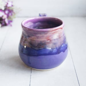 Image of Colorful Mug with Warming Lid, Shades of Purple Pottery Mug, Made in USA