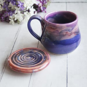 Image of Colorful Mug with Warming Lid, Shades of Purple Pottery Mug, Made in USA