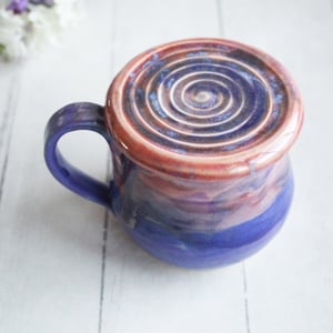 Image of Colorful Mug with Warming Lid, Shades of Purple Pottery Mug, Made in USA