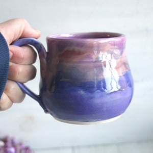 Image of Colorful Mug with Warming Lid, Shades of Purple Pottery Mug, Made in USA