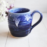 Image 7 of Handcrafted Pottery Mug in Dripping Blue Glazes, 14 Ounce Gorgeous Artful Mug, Made in USA