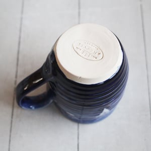 Image of Handcrafted Pottery Mug in Dripping Blue Glazes, 14 Ounce Gorgeous Artful Mug, Made in USA