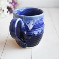 Image 5 of Handcrafted Pottery Mug in Dripping Blue Glazes, 14 Ounce Gorgeous Artful Mug, Made in USA